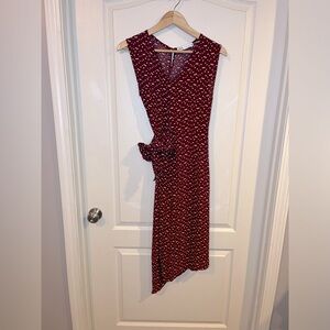 Zara Maroon Faux Wrap Tiny White Floral Midi Dress